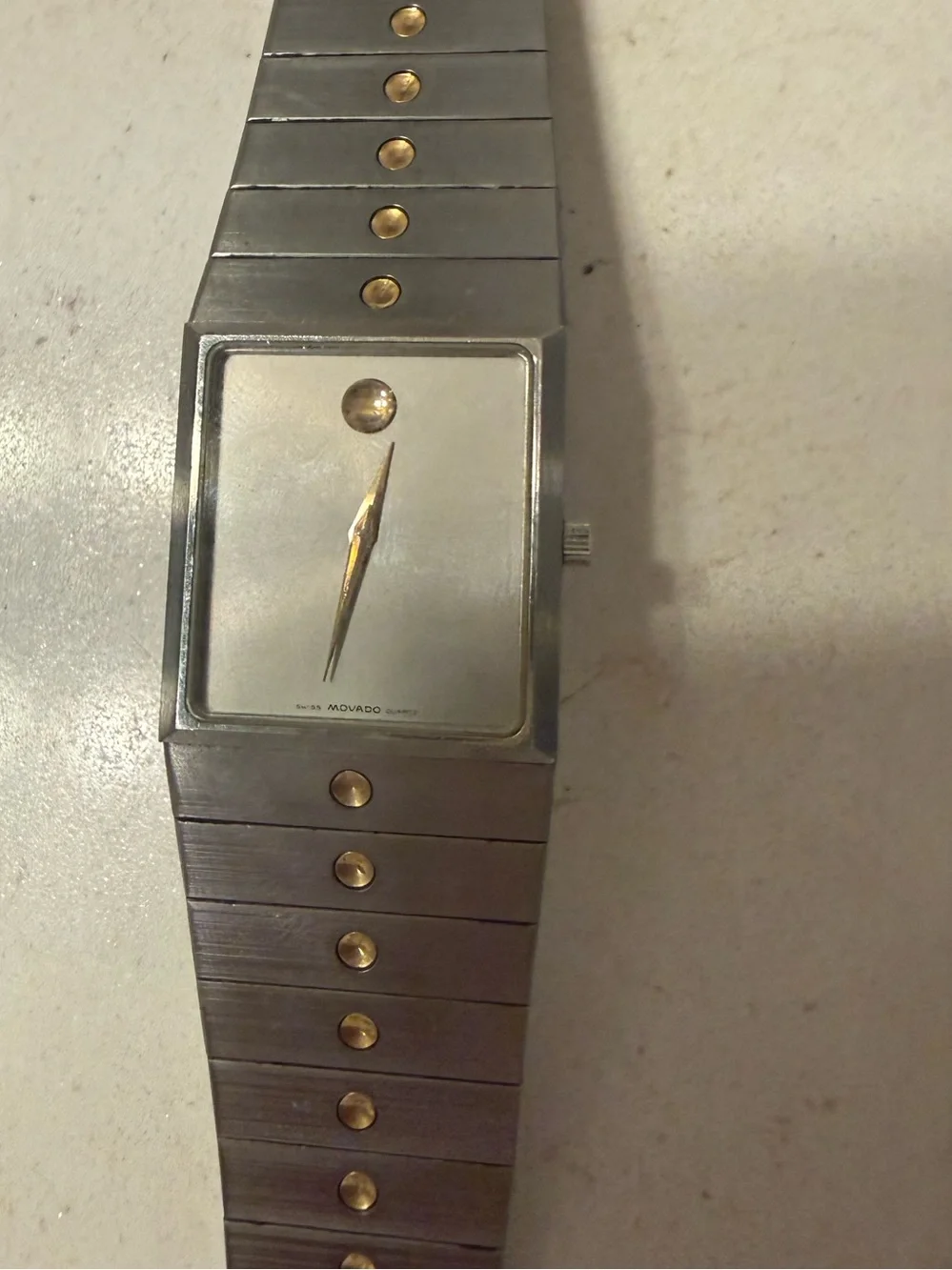 Vintage Movado Swiss Quartz Rectangular Museum Watch Two Tone Bracelet